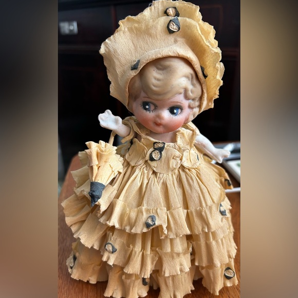 Beautiful Antique Bisque Frozen Charlotte Doll with original crepe dress - Picture 1 of 5
